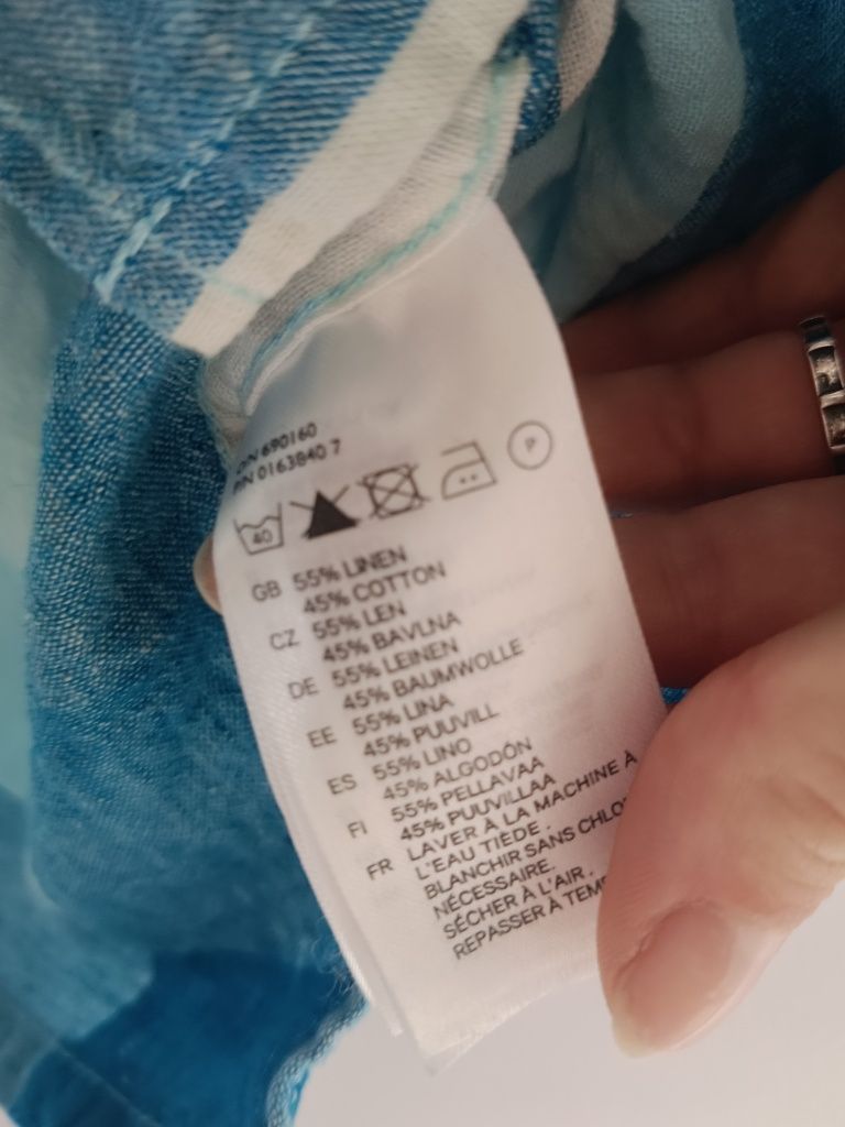 Koszula męska lniana H&M S w kratkę  błękitną niebieską