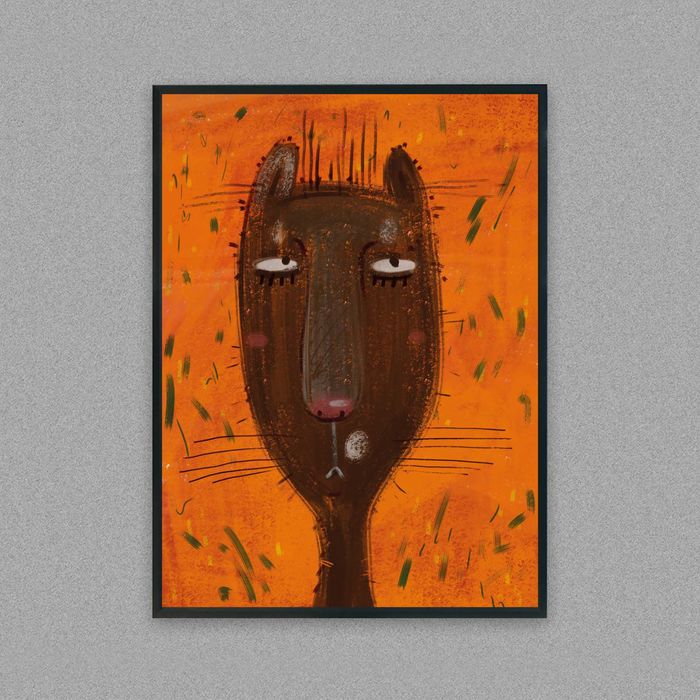 plakat abstrakcja akwarela z kotem, plakat obraz kot abstrakcja, kot