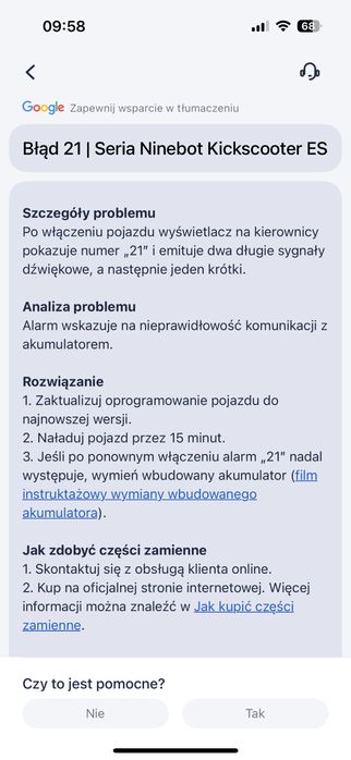 Korpus awaria Hulajnoga elektryczna SEGWAY NINEBOT ES1