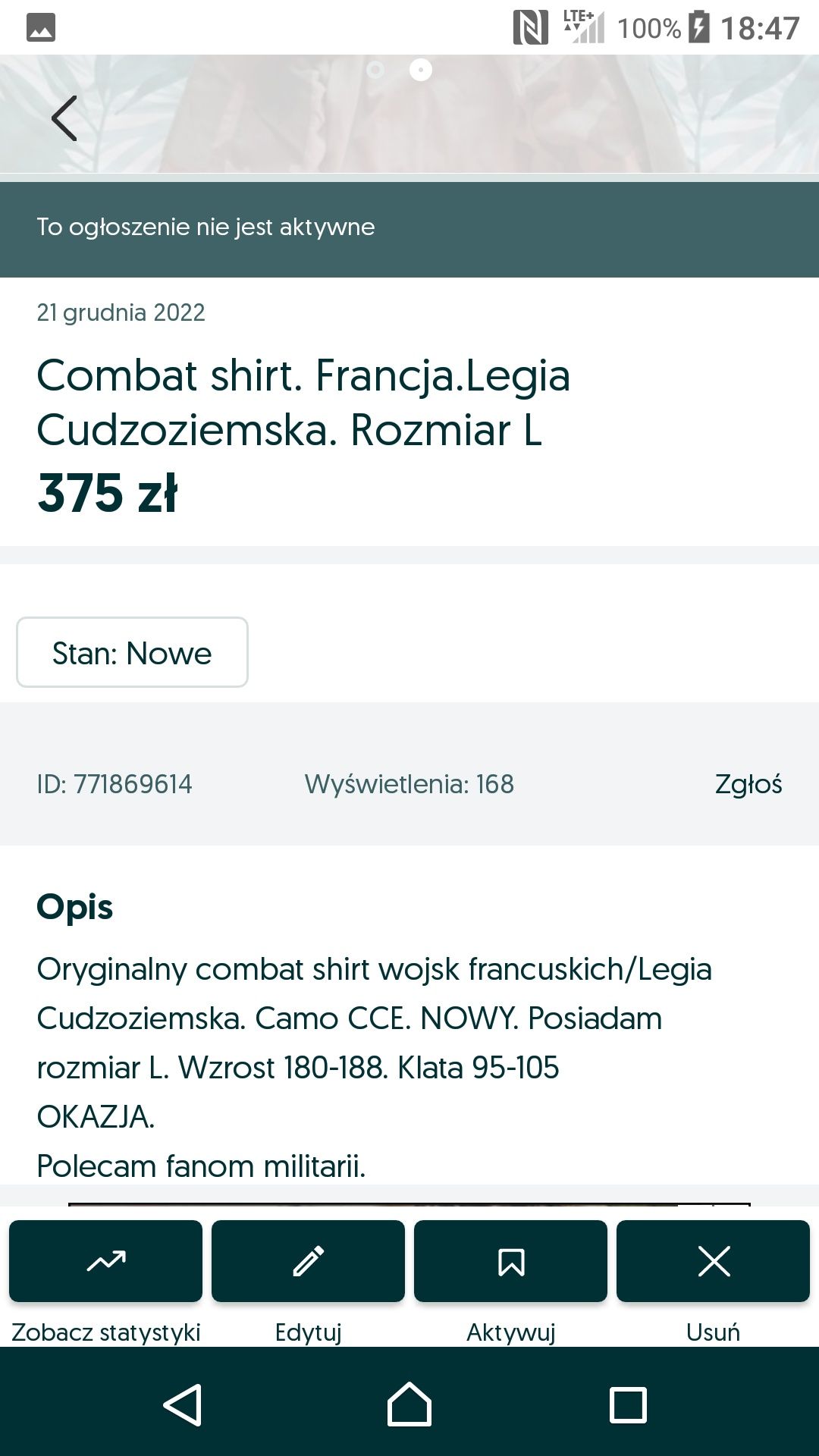 Combat shirt Legii Cudzoziemskiej . Francja. Rozmiar L