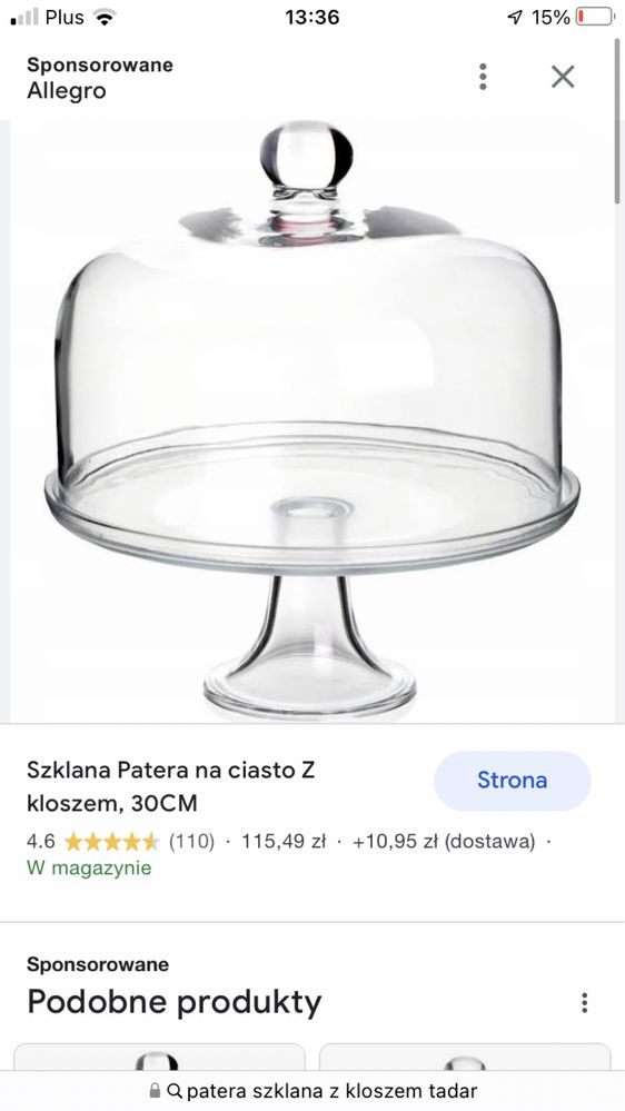 Patera szklana z kloszem na nóżce