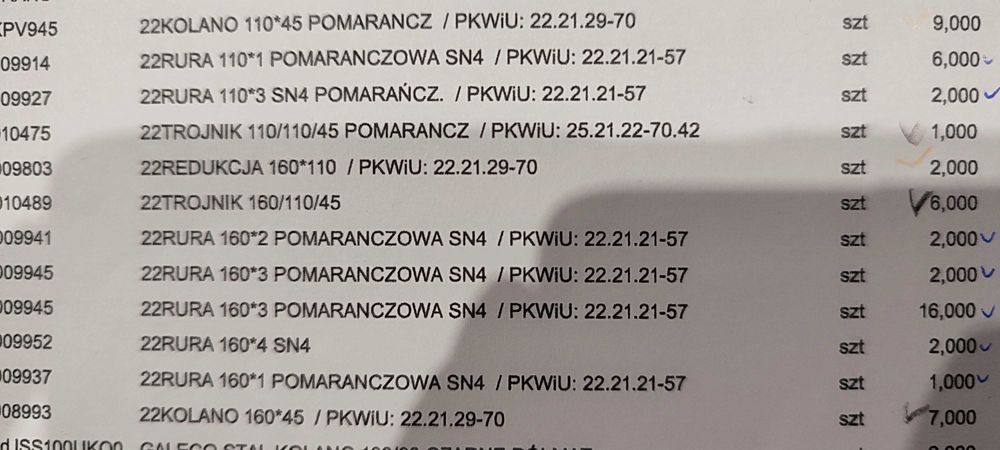 rura 160  110, kolano 160 110, trójnik 110 160, redukcja 160 Komplet
