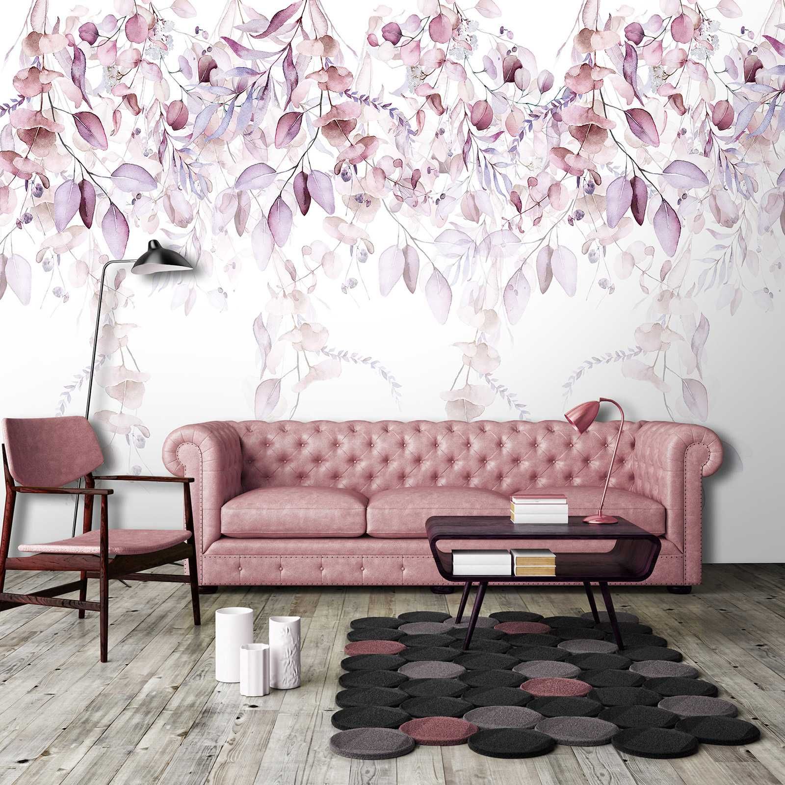 Fototapeta Różowe Liście Biel Na Ścianę 3D Twój Rozmiar + KLEJ