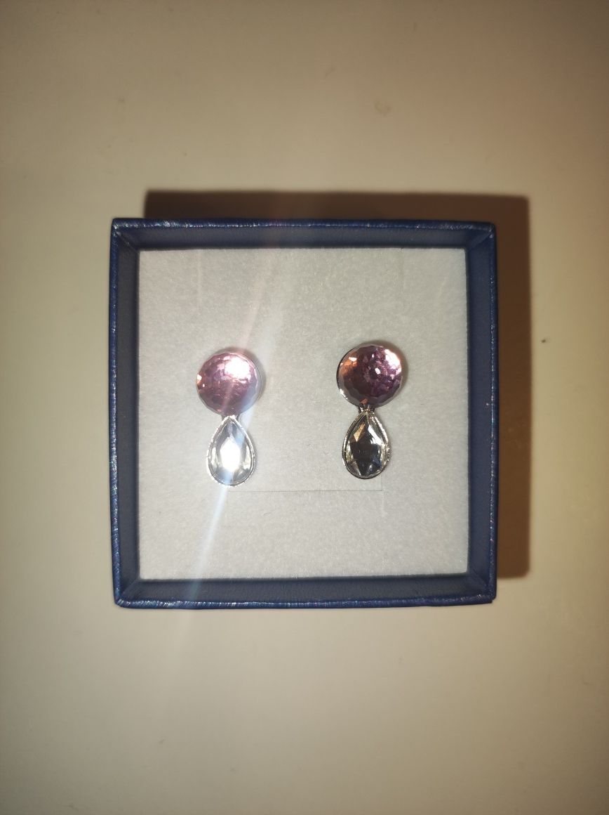 Kolczyki Swarovski różowe rosa kulki i łezki