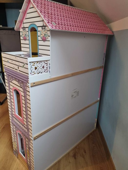 XXL Drewniany domek dla lalek - 123 cm - taras, akcesoria, winda