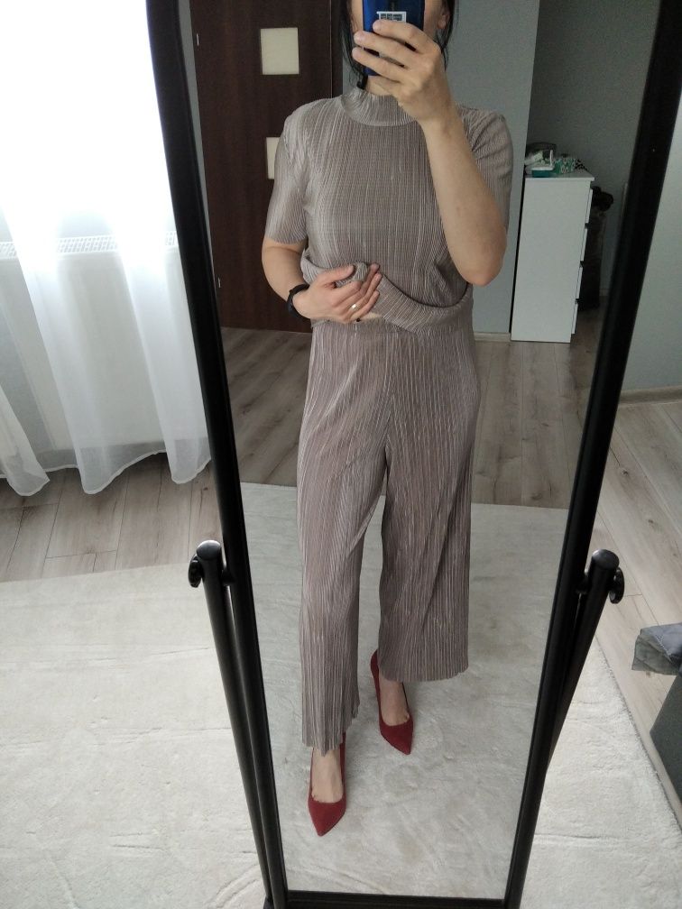 Plisowany komplet spodnie bluzka ZARA