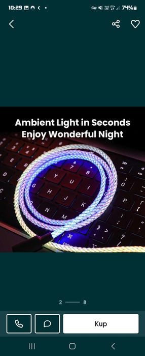 Kabel USB C  szybkie ładowanie Android Apple  świeci led thunderbolt