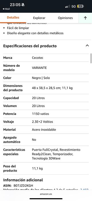 Microondas Cecotec 20L