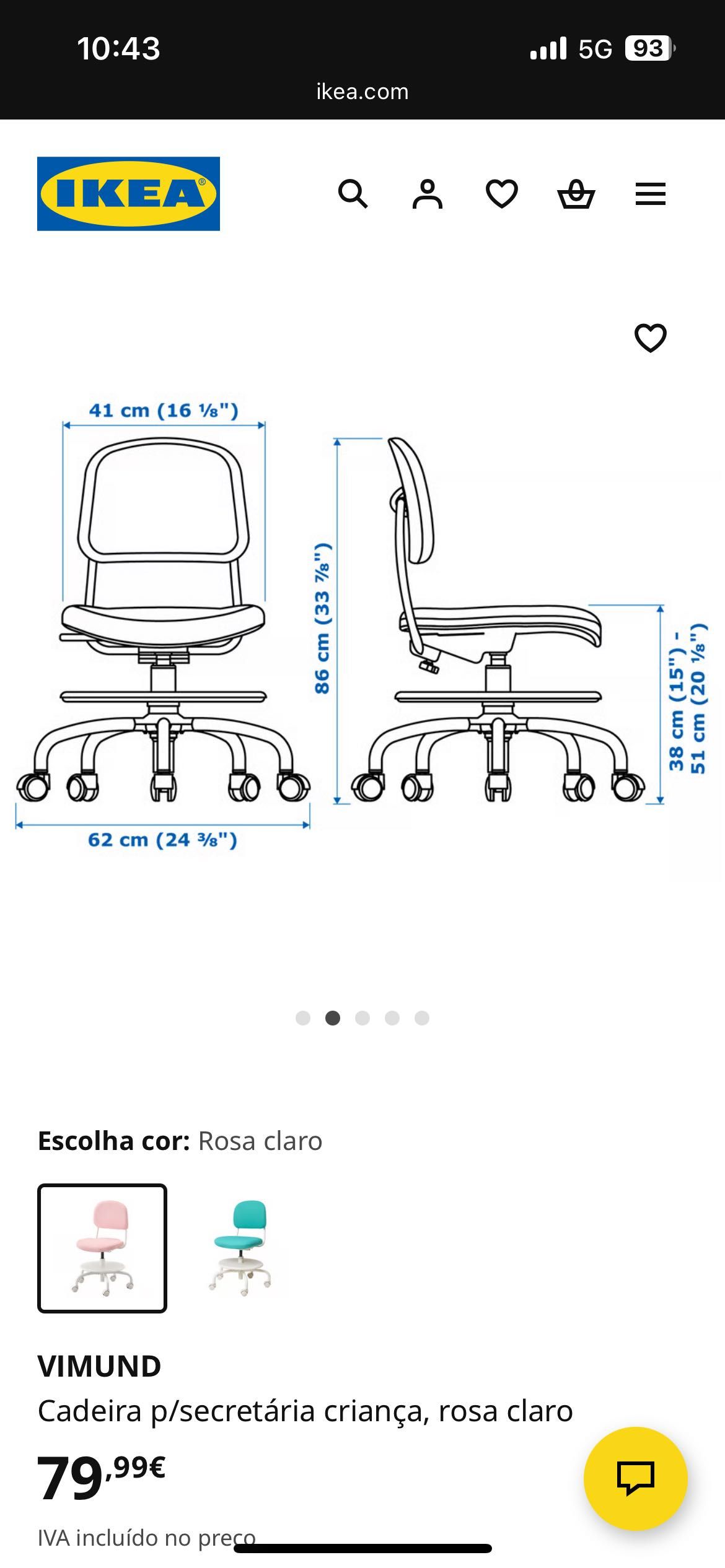 Cadeira de secretária rosa menina ikea criança
