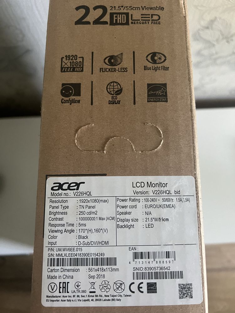 Монітор Acer V226HQL 21.5 1920х1080