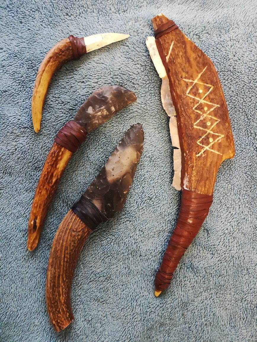 Продам кремневие ножи ,рог оленя реконструкция каменный век