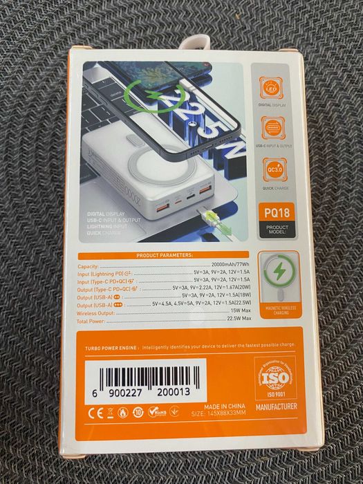 Повербанк 20000mAh Туре-С USB MagSafe швидка бездротова QC зарядка