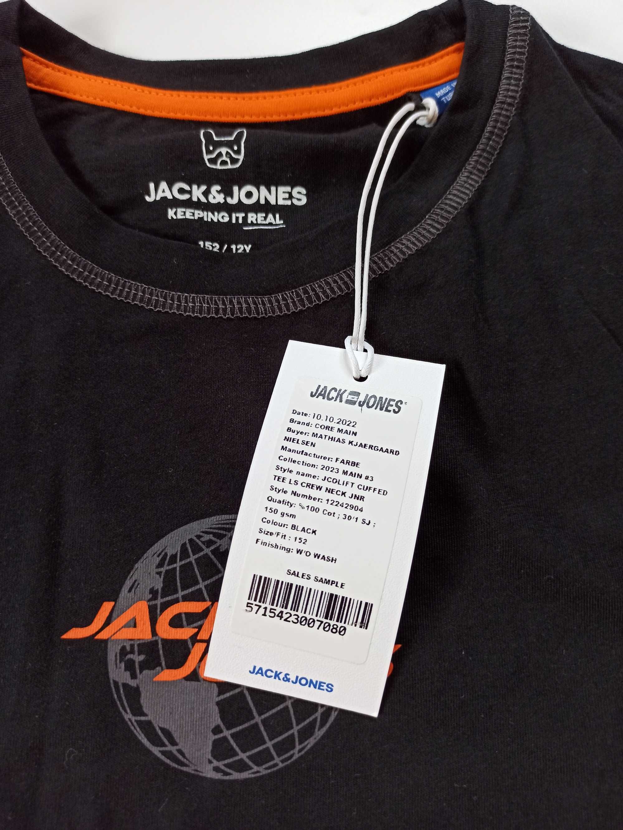 JACK&JONES bluzka dziecięca długi rękaw bawełna czarna rozmiar 152