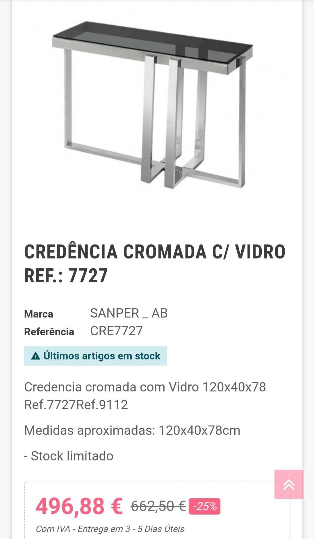 Consola entrada cromada C/Vidro