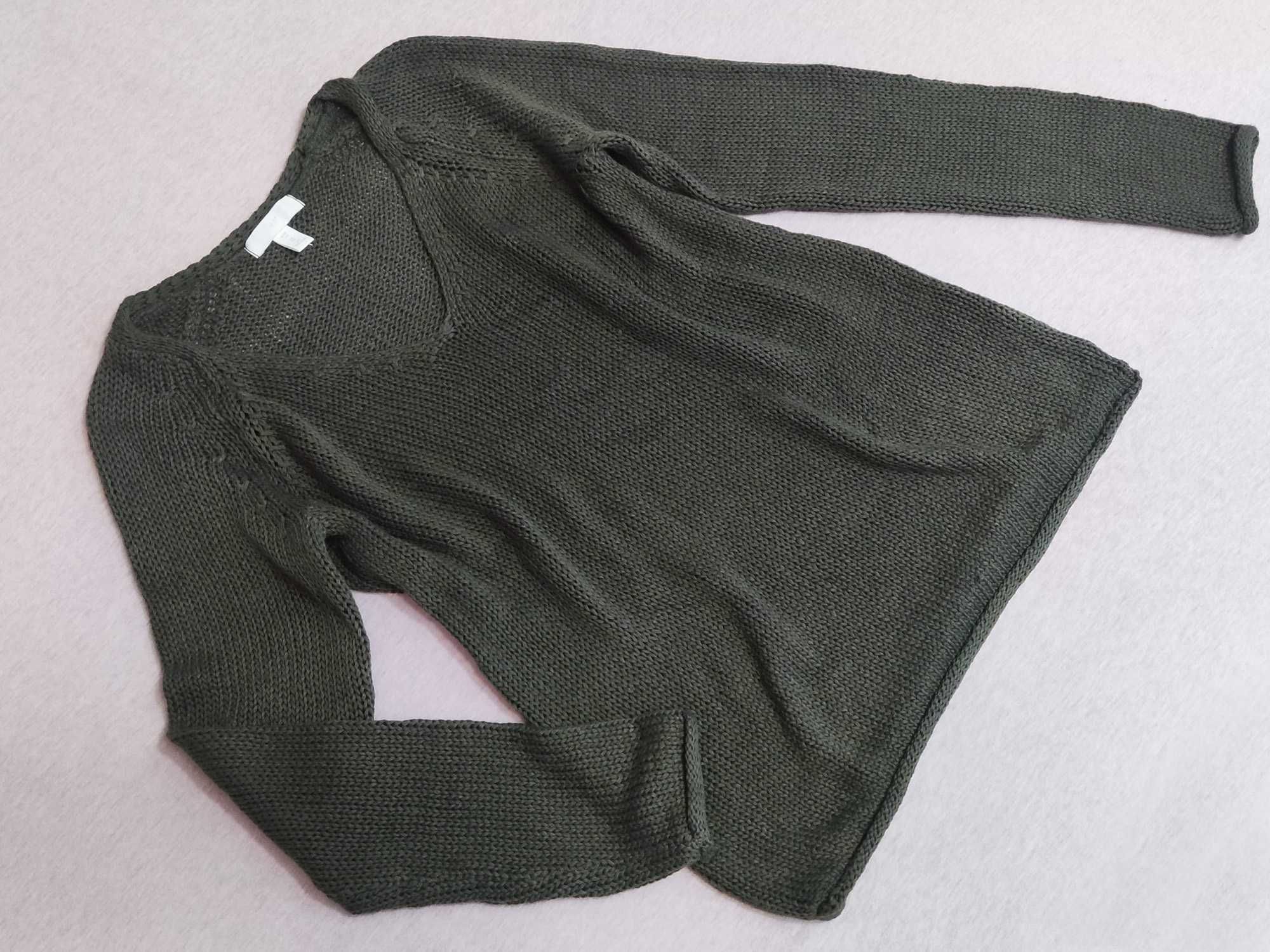 H&M Super Sweter XS pulower khaki zielony oliwkowy długi rękaw 34