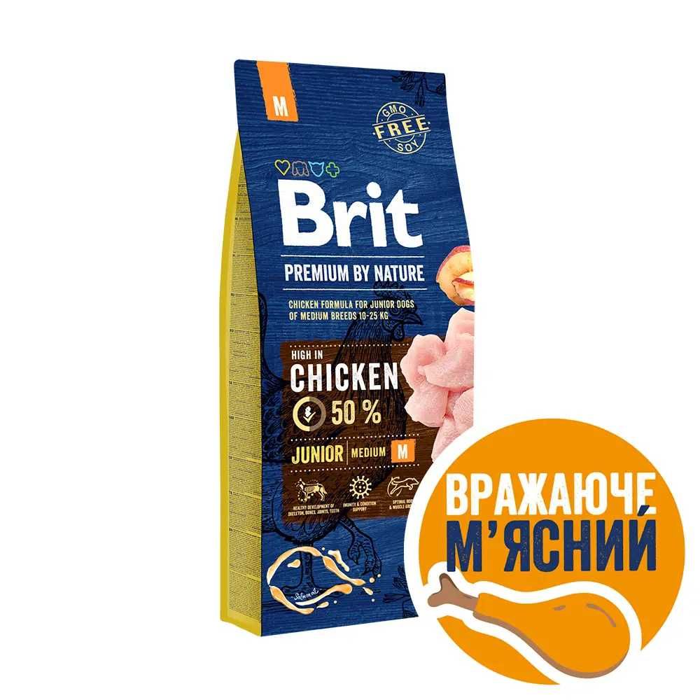 Сухий корм для цуценят і юніорів  Brit Premium Dog Junior M 15кг