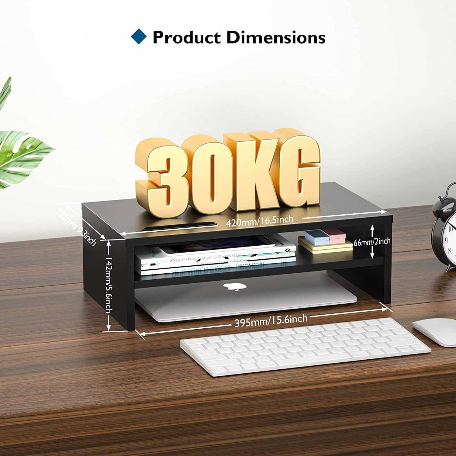 Stojak na monitor czarny mdf półka ergonomiczny uchwyt na smartfon 620