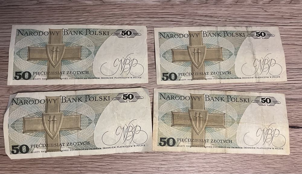 4x banknot 50 zl PRL -banknoty, stare pieniądze.