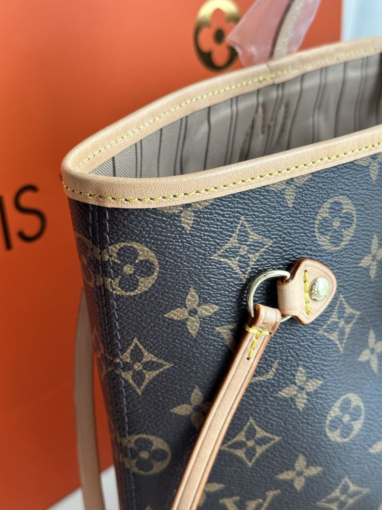 Skórzana torebka shopperka duża Louis Vuitton Neverfull skóra monogram