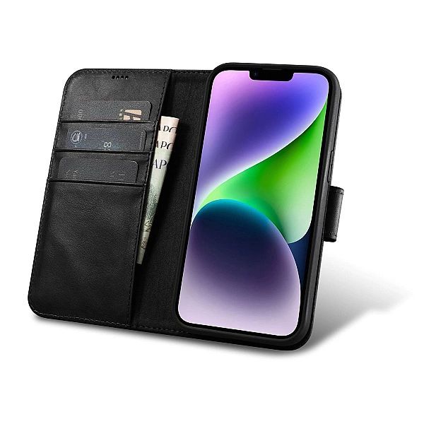 iCarer Oil Wax Wallet Case 2in1 etui iPhone 14 skórzany pokrowiec z kl