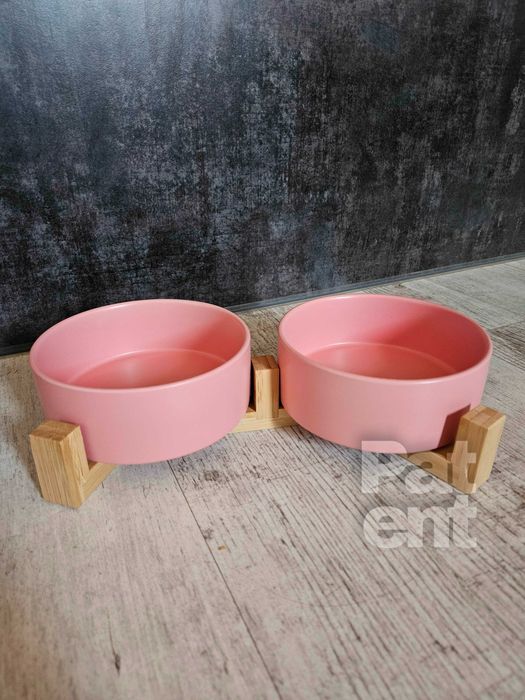 Miski ceramiczne dla psa kota zestaw 2 sztuki x 400 ml różowe