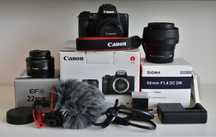 Zestaw Canon M50 + 3 obiektywy (Canon, Sigma) + akcesoria + opakowania