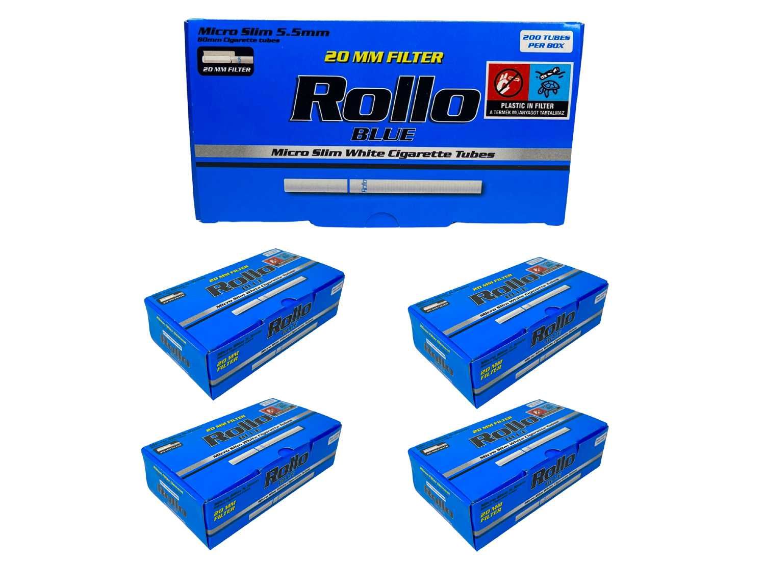 5 x ROLLO BLUE 5,5 mm 200 szt GILZY PAPIEROSOWE micro SLIM (80/20)