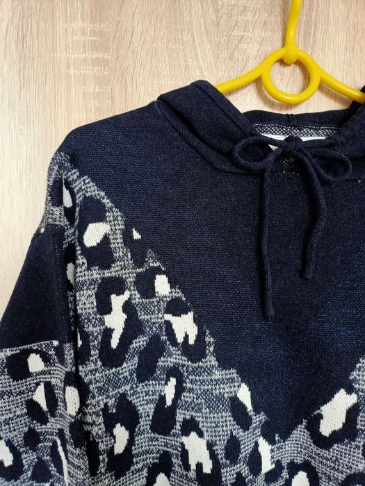 Granatowy sweter w panterkę, Promod, XS/S
