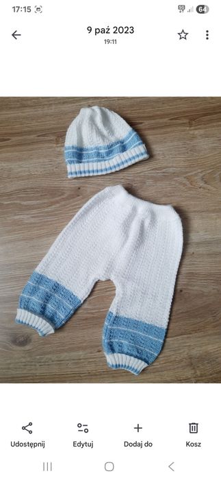 Komplet niemowlęcy spodenki czapka 62