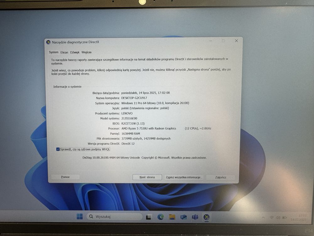Laptop Lenovo ThinkPad E14 Ryzen 5 7530U 16GB 256GB SSD W11 Pro