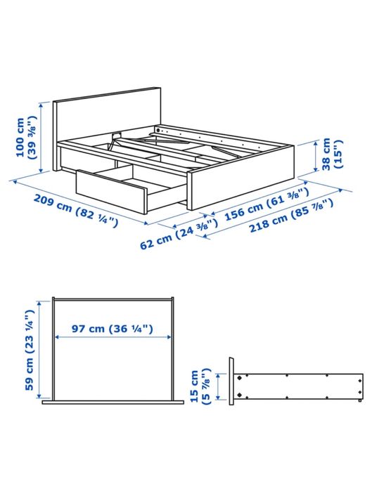 Cama Malm 140x200 com 2 gavetões e estrado