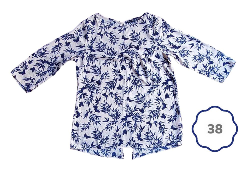 Blusa Bege e Azul Meia Manga Primark 38