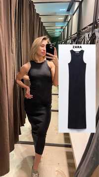 Платье Zara, черный цвет, майка, рубчик тренд 2024, потертост