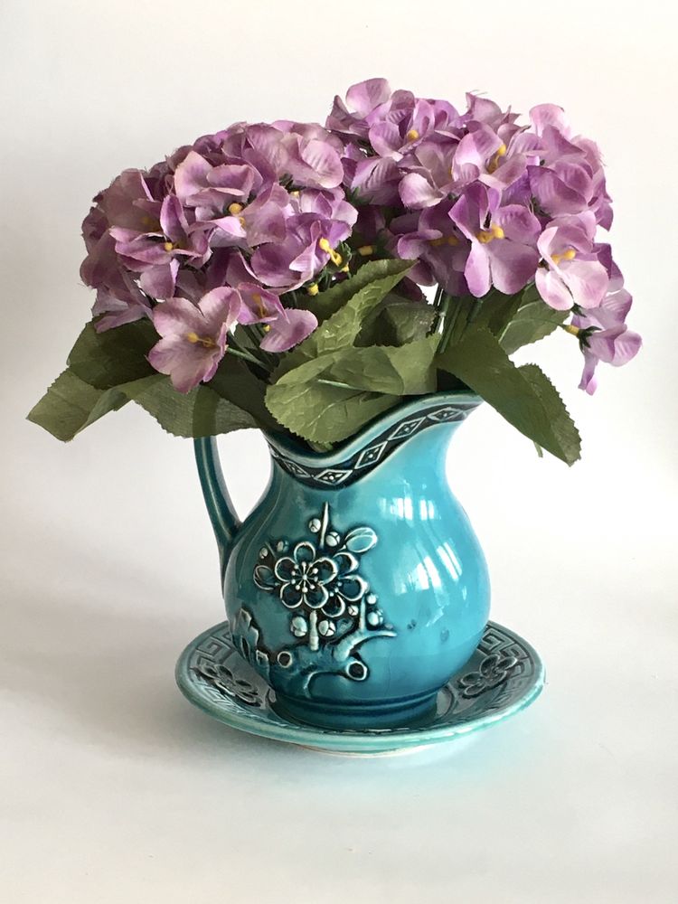 Turkusowa, ceramiczna konewka, wazonik na kwiaty, vintage. Japonia