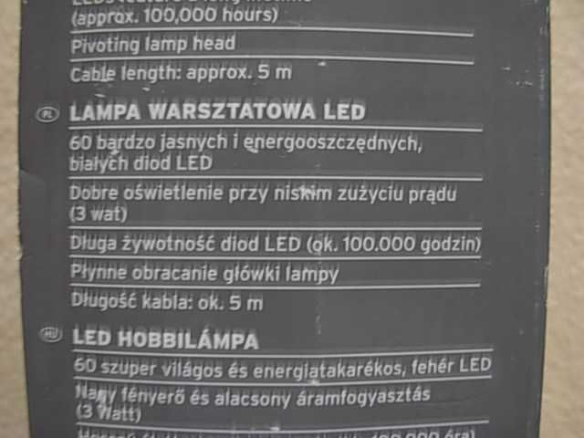 Lampa warsztatowa LED 3 W 60 p. 230 V nowa+2 szt. gratis