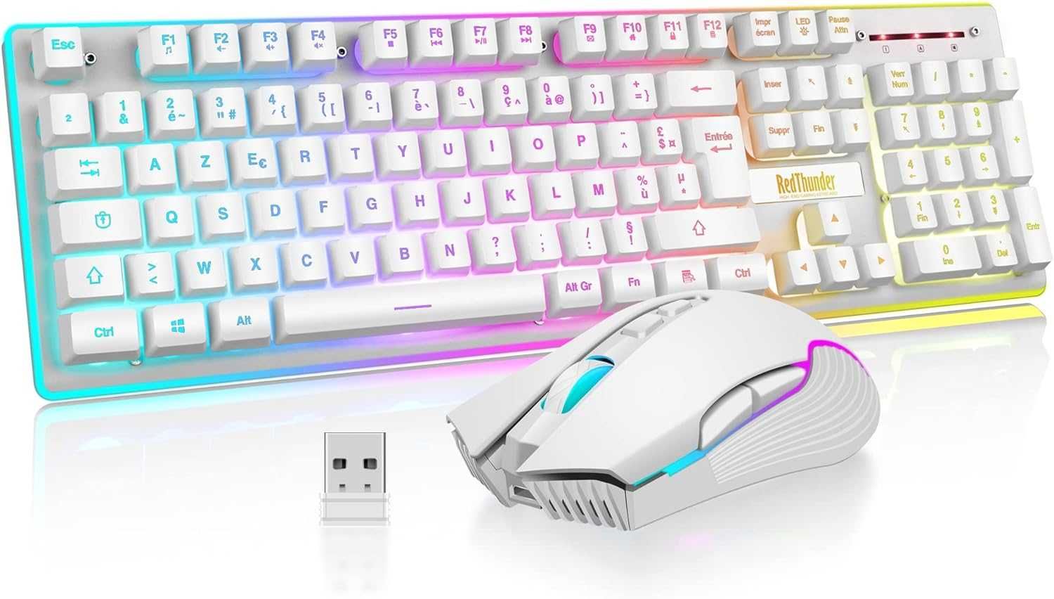 Zestaw klawiatura i mysz bezprzewodowa do gier AZERTY RGB, 3200 DPI