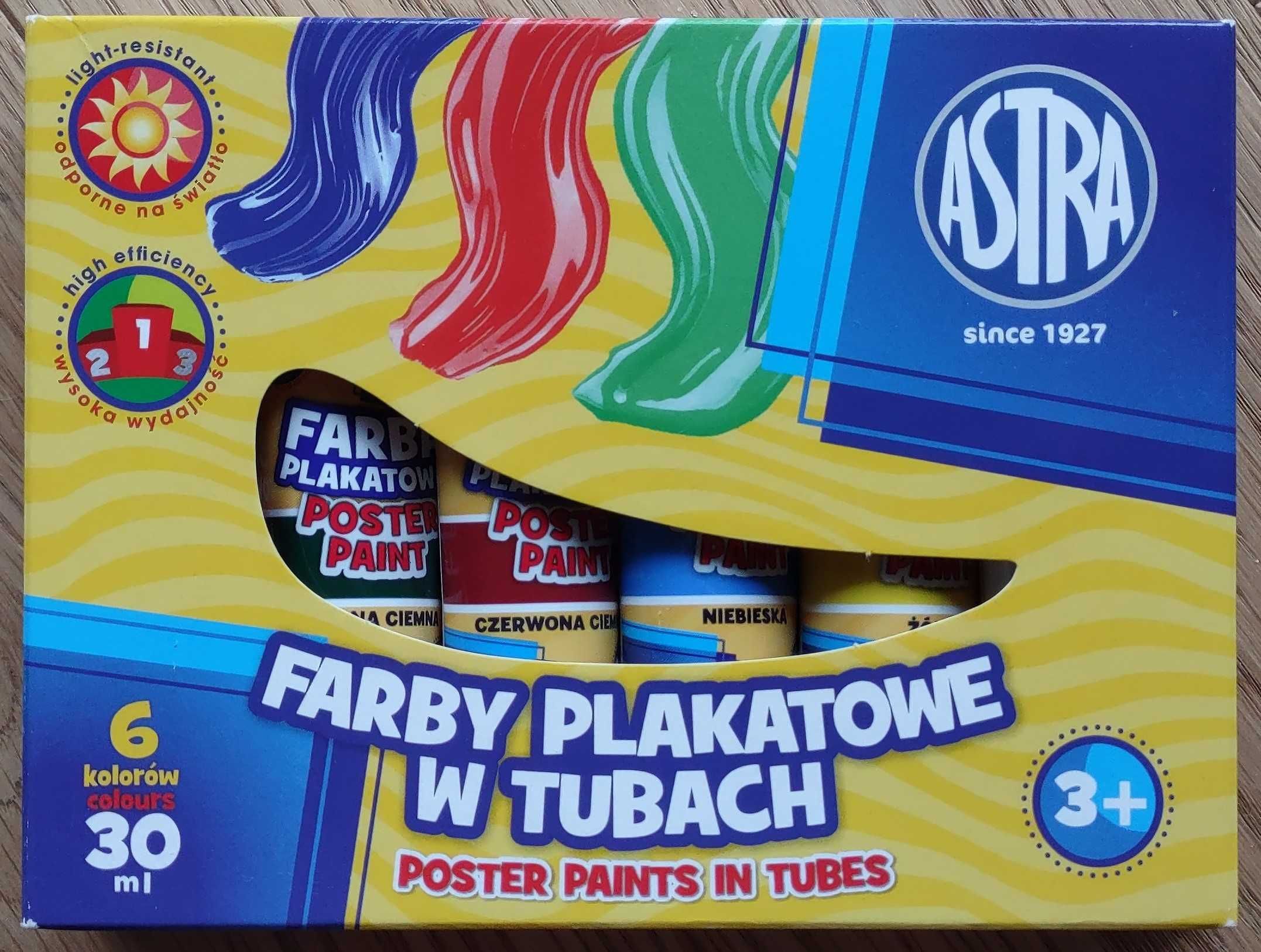 Nowe Farby plakatowe w tubach tubce 6 kolorów 30 ml ASTRA, Warszawa