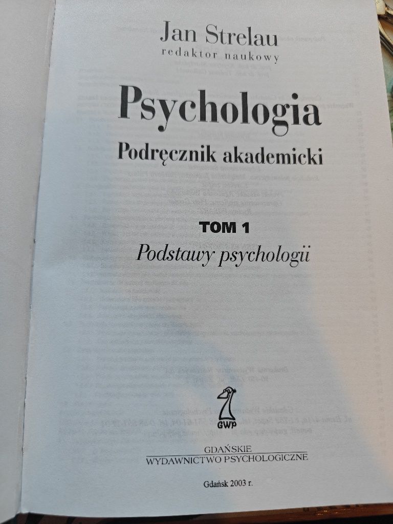 Jan Strelau PSYCHOLOGIA tom 1 Podręcznik akademicki 2003 rok