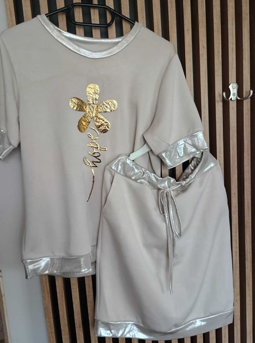 Komplet masełko spódniczka krotki rękaw uni S Xl