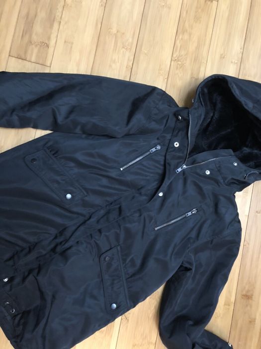 ZARA parka z futerkiem kurtka zimowa z kapturem czarna 140 cm