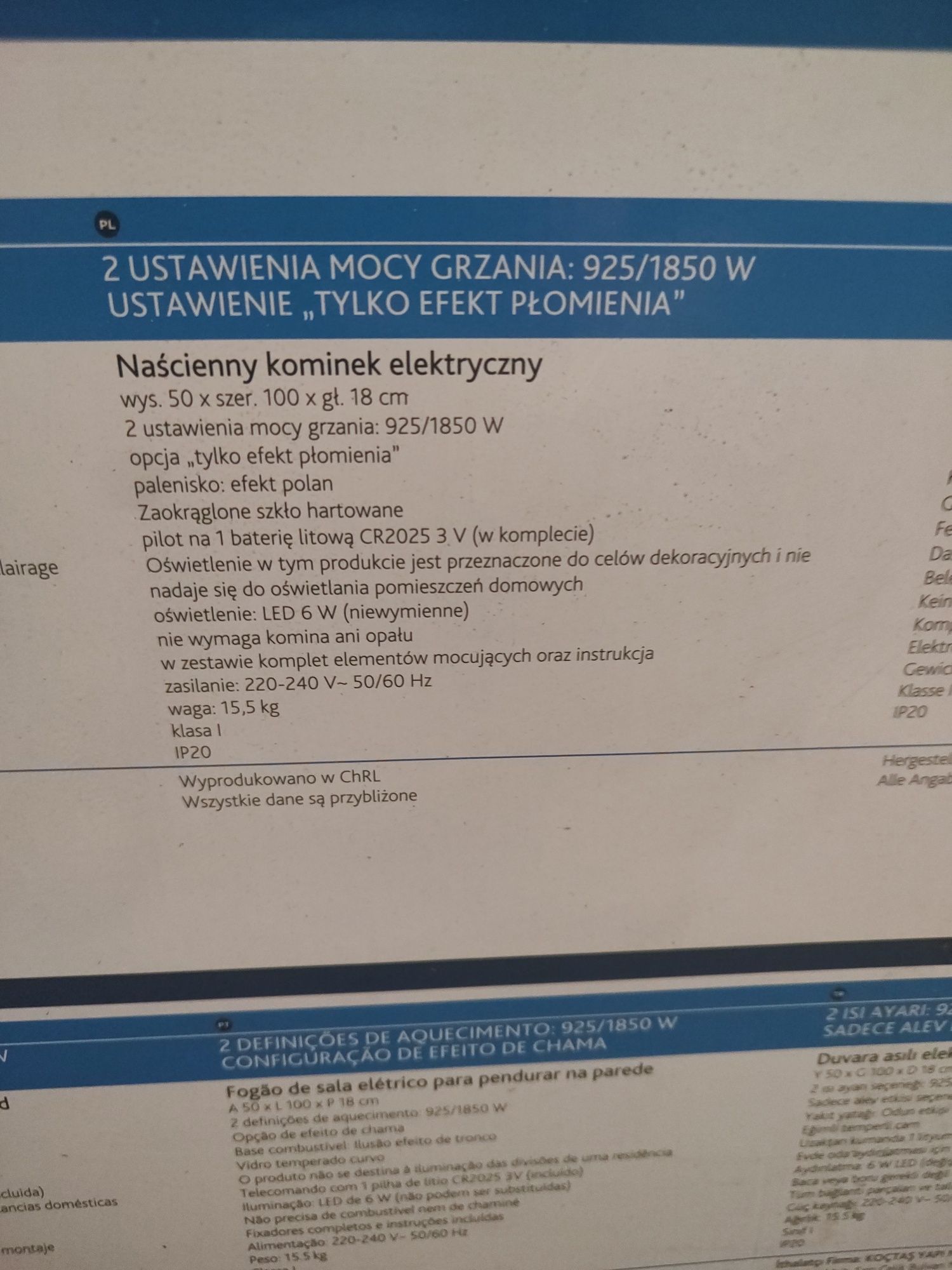 Kominek elektryczny Sora 1850W, bez obudowy, zaokrąglony szklany panel