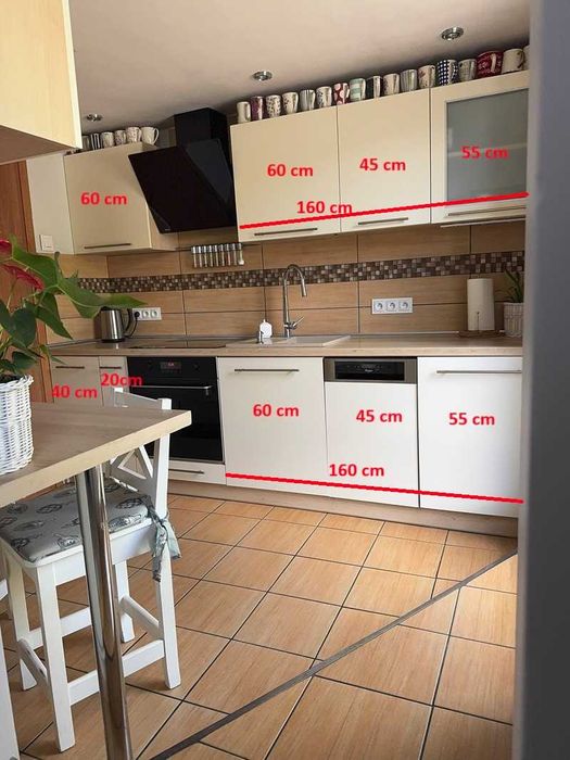 Zestaw mebli kuchennych ze zlewem, baterią i zmywarką 45cm