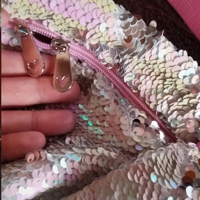 Mochila unicórnio lantejoulas prata e rosa