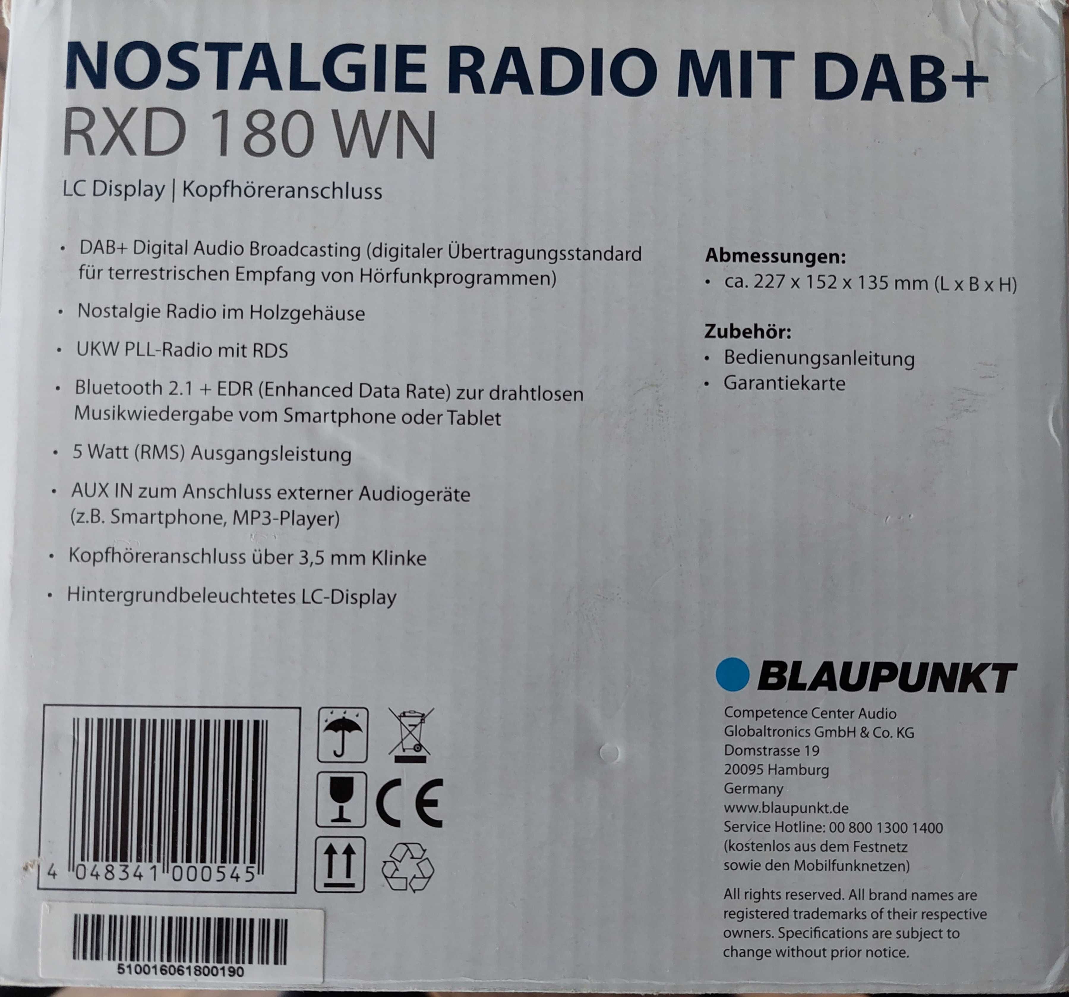 Radio Blaupunkt RXD 180, cyfrowe Dab + z Bluetooth