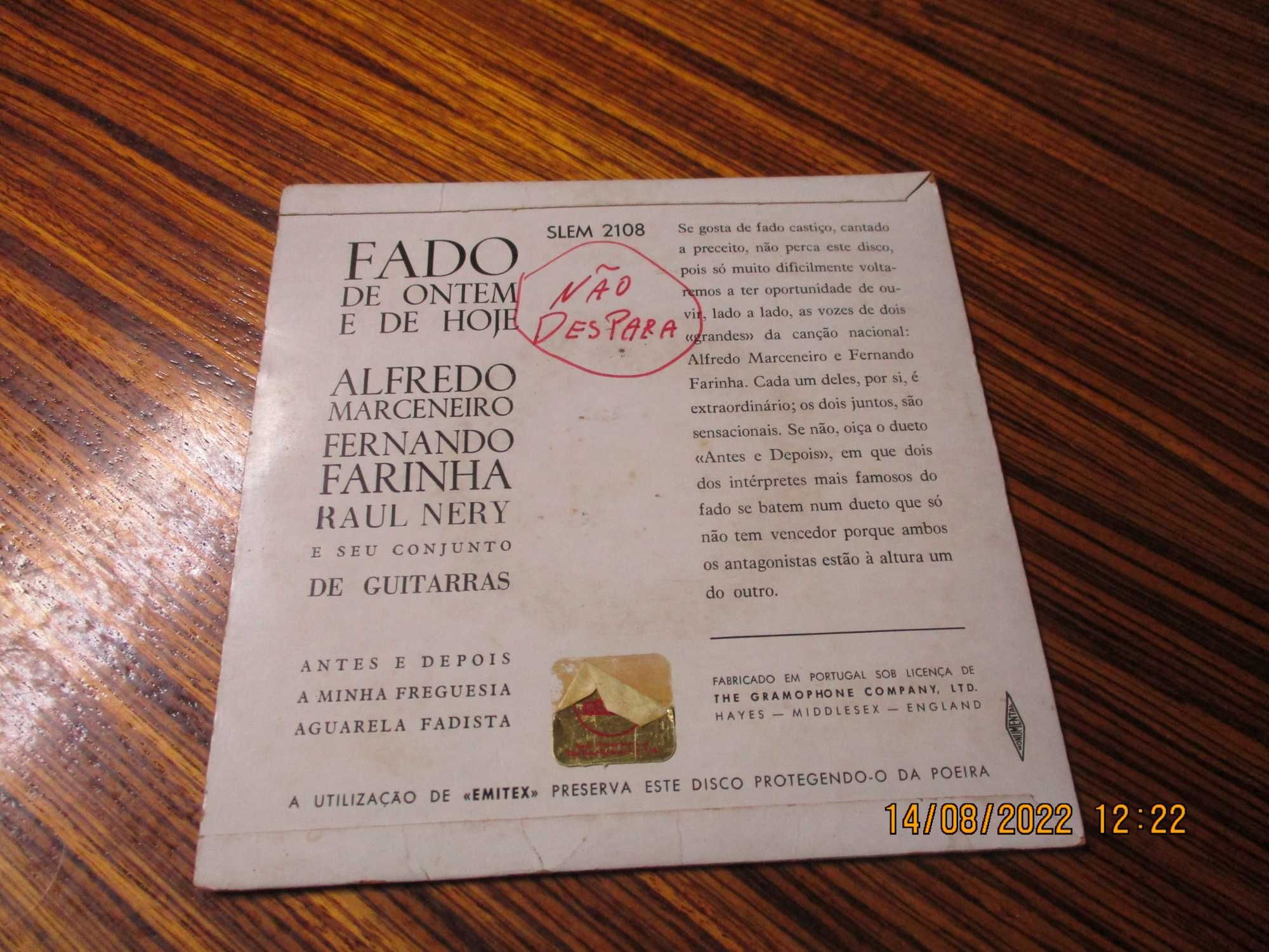 Disco vinil EP Alfredo Marceneiro Fernando farinha