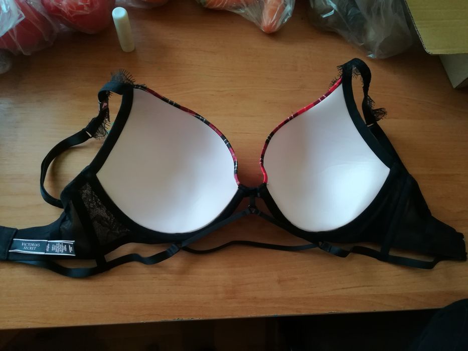 Victoria Secret 32DDD 70F czerwony kratka koronka paski vs