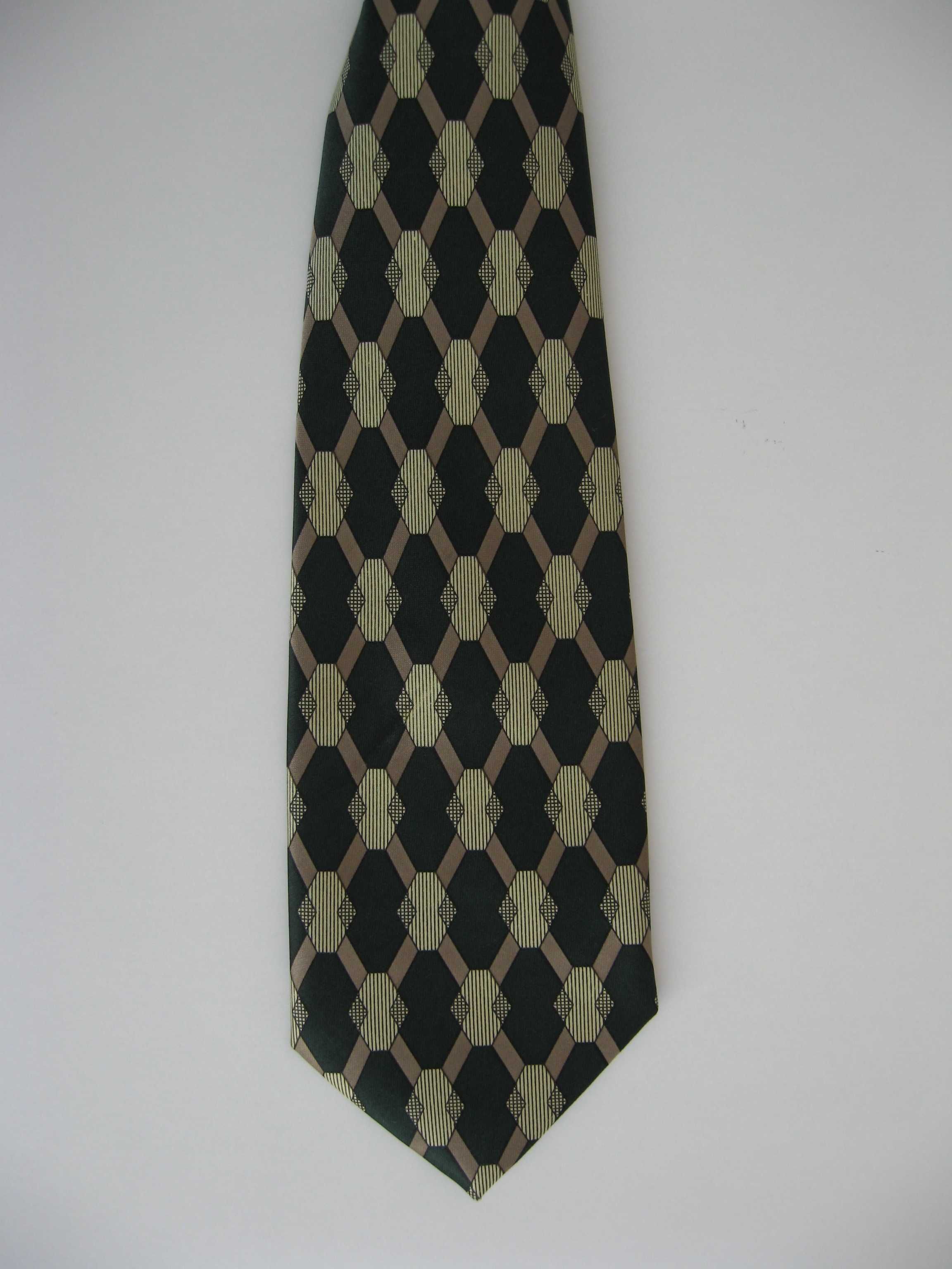 Krawat męski wiązany kolor zielony i beżowy