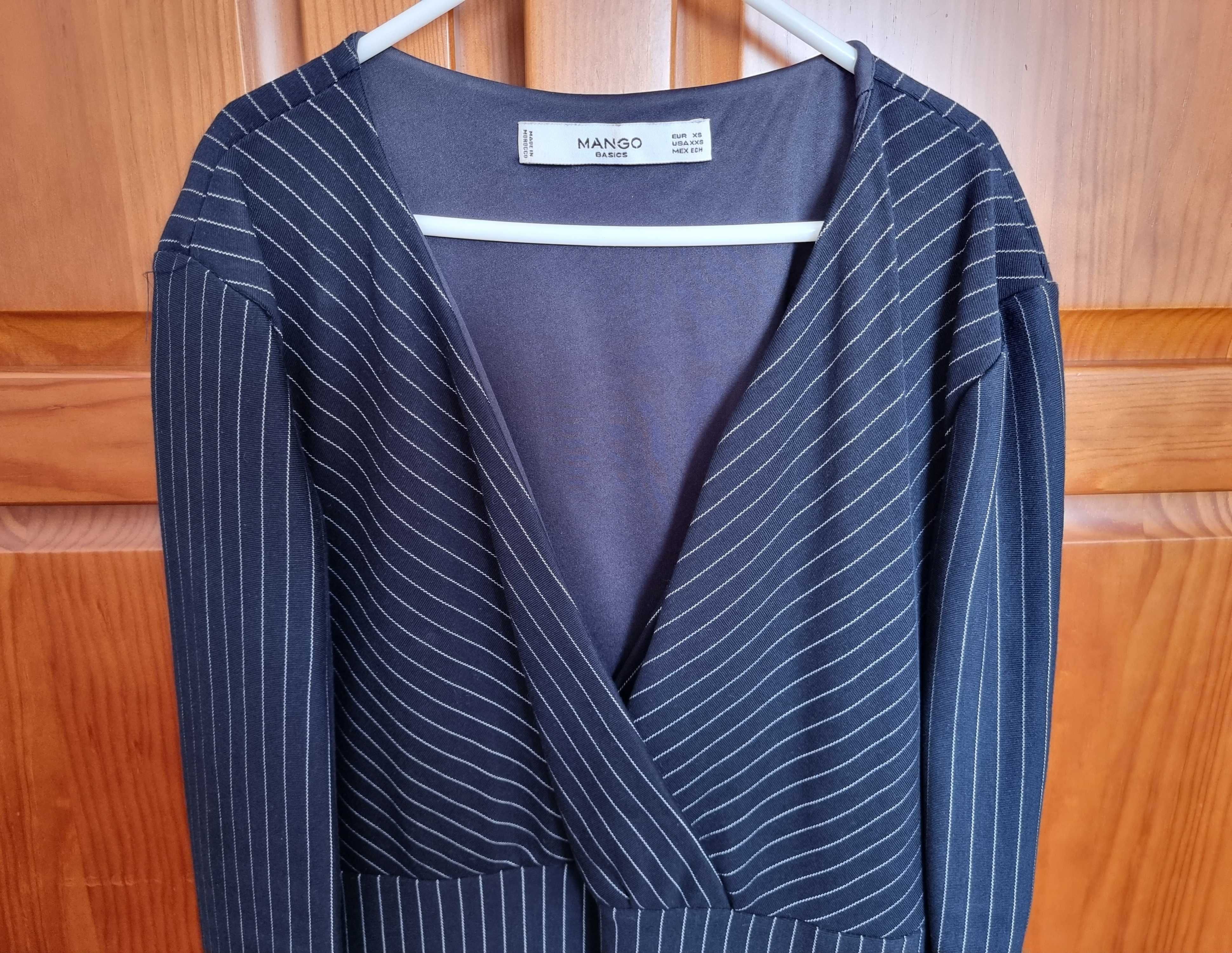 Vestido executivo azul escuro com riscas Mango, tamanho XS