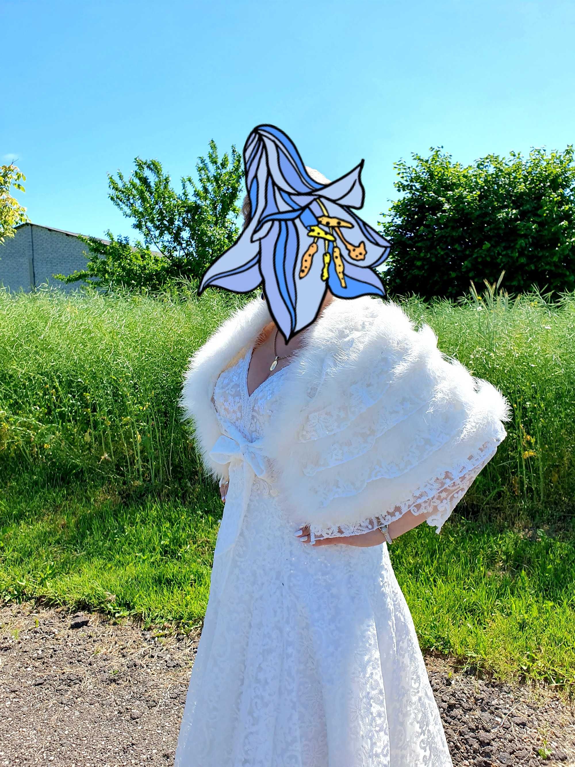 Ameryka suknia ślubna koronka L XL 42 44 etola pióra marabuta OKAZJA