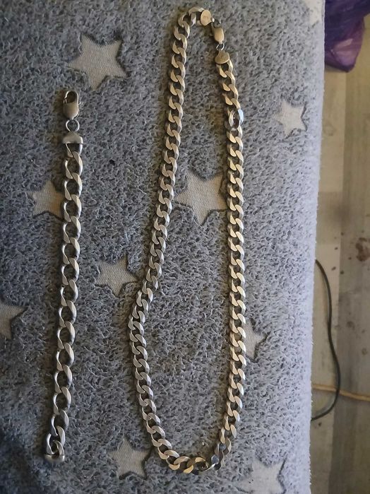 Łańcuch i Branzoleta męska srebrna proba 925